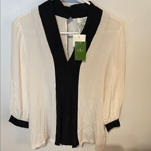 Kate Spade Cream and Black V-Neck Blouse